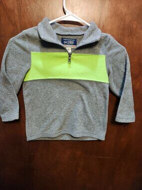 Boys Size 4T Children's Place Quarter Zip Fleece Pullover Gray/Neon